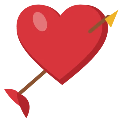 A red heart pierced by a gold arrow running from lower left to upper right.