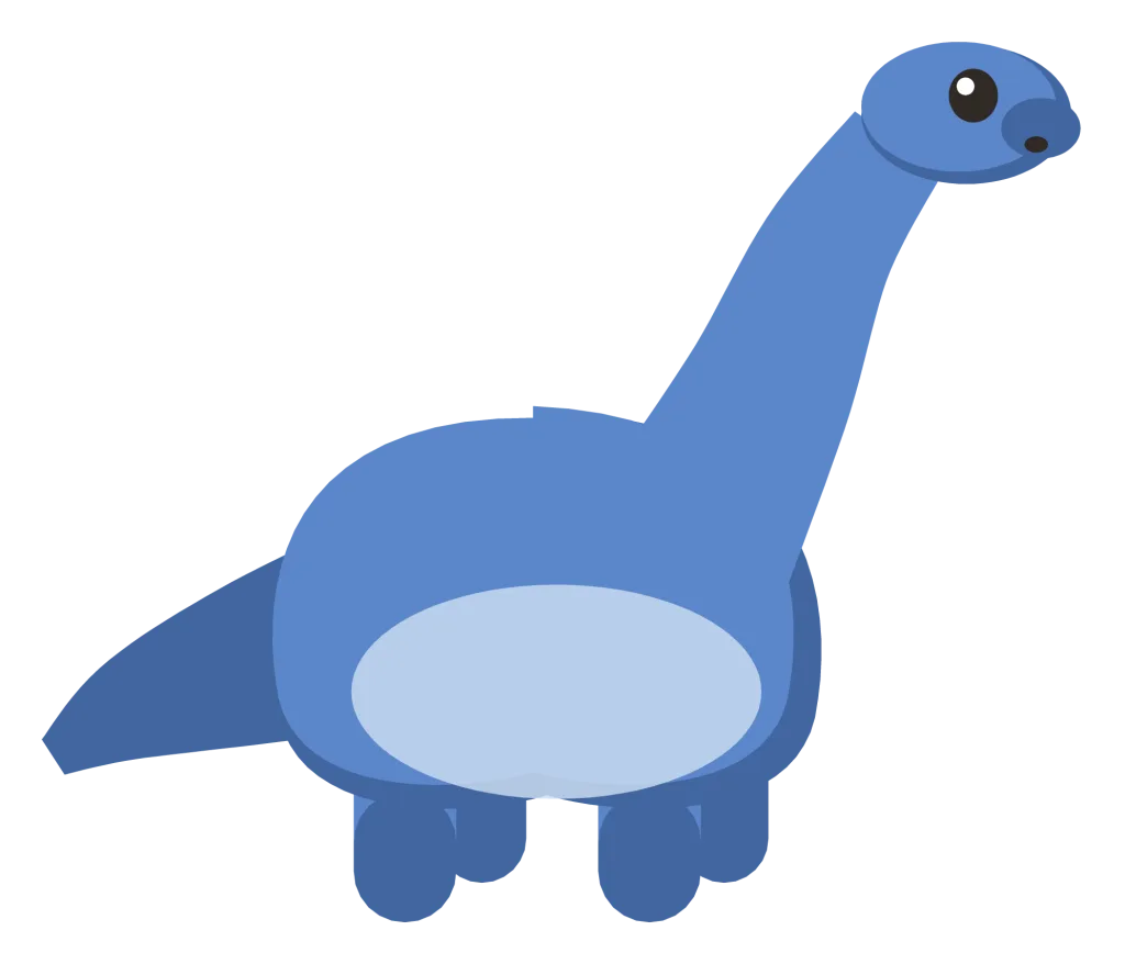 A blue long-necked brontosaurus in side view with four thick legs and a sweeping tail.