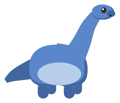 A blue long-necked brontosaurus in side view with four thick legs and a sweeping tail.
