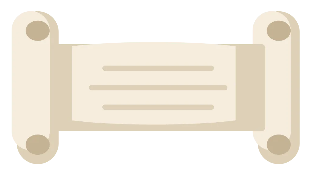 A parchment scroll banner with curled ends, open and ready for a title.