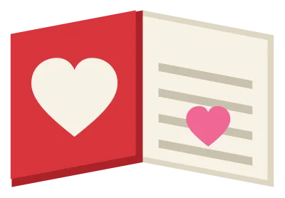 An open valentine card with a red heart on the front and a smaller heart inside.