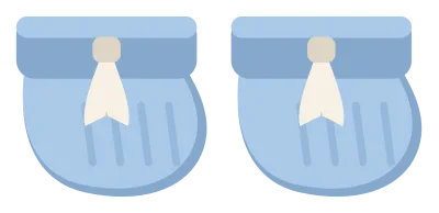 A pair of knitted baby booties in pastel blue, with turned cuffs and a ribbon tie.