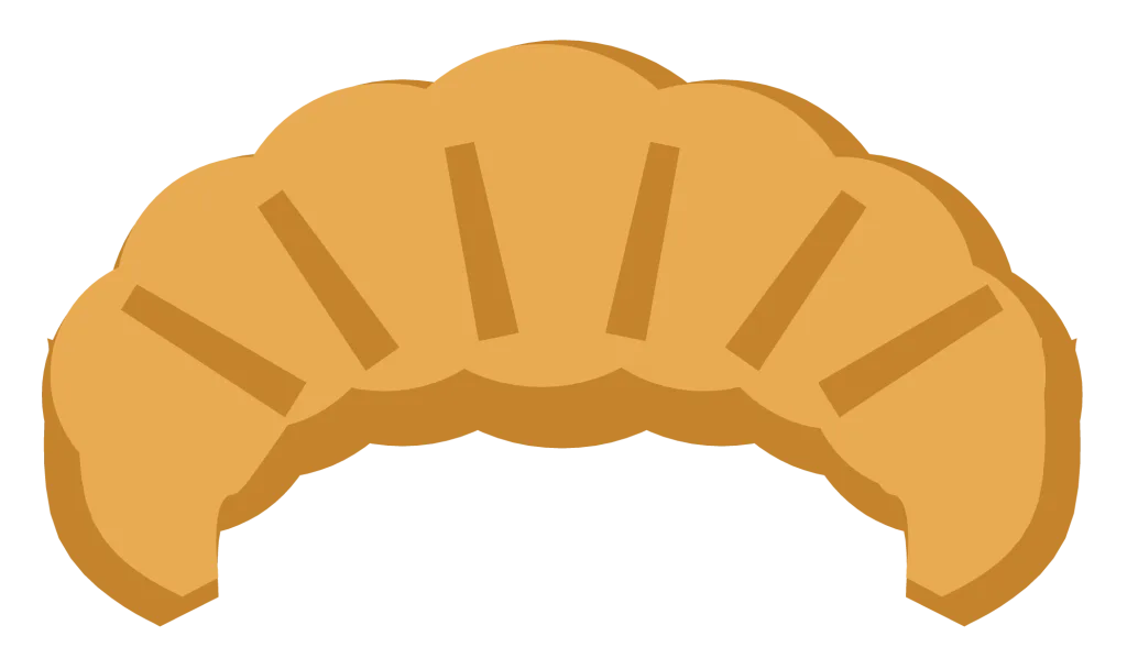 A golden croissant curved into a crescent with segments along its length.