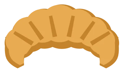 A golden croissant curved into a crescent with segments along its length.