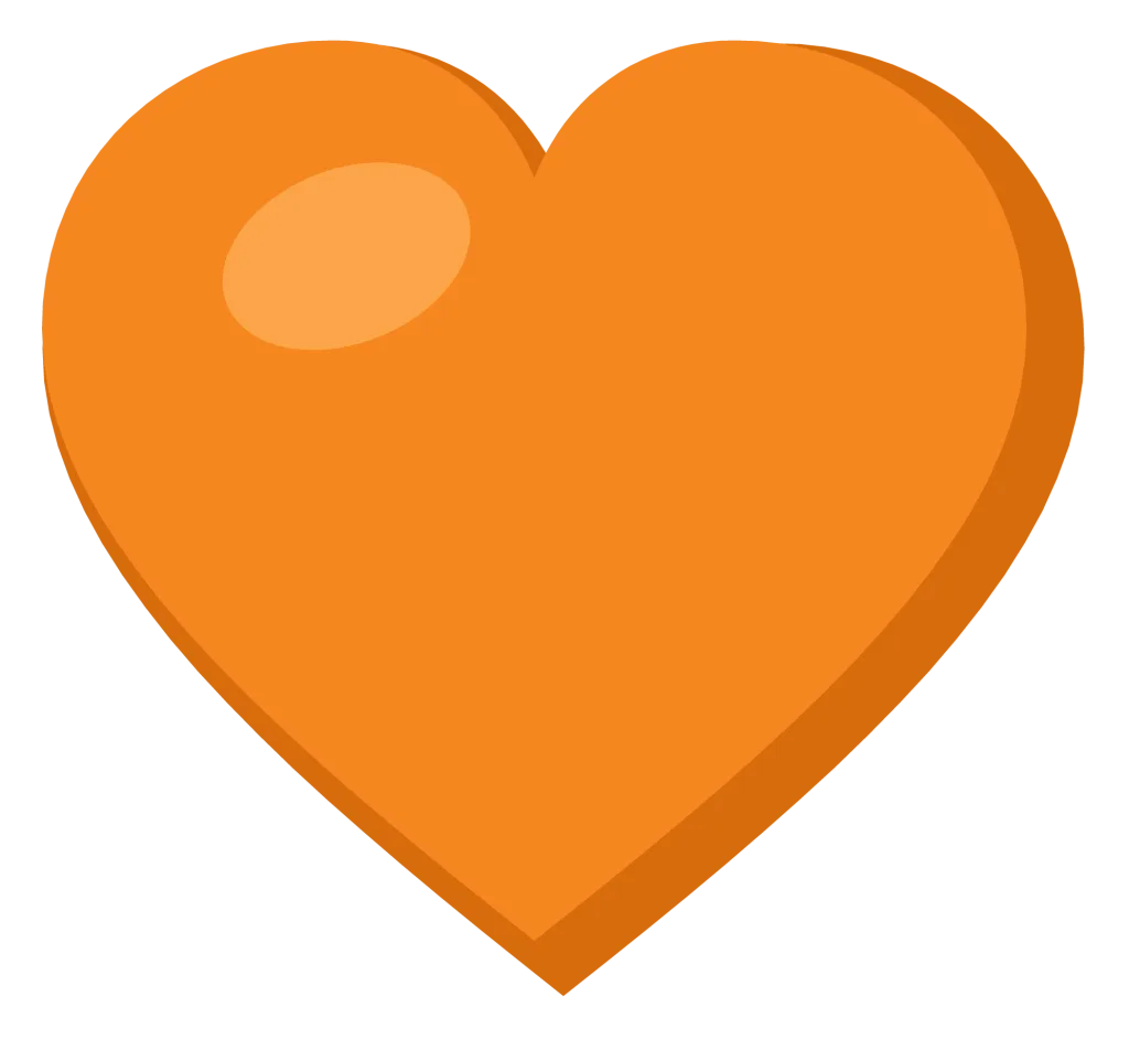A solid orange heart with a soft highlight on the upper left lobe, drawn as a flat symbol.