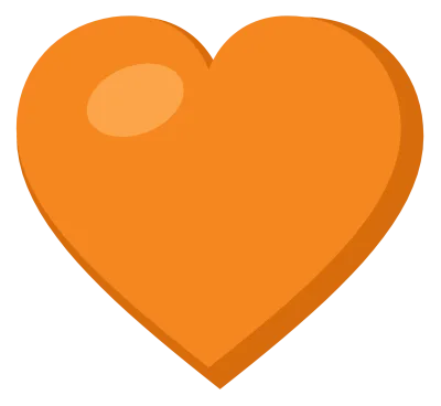 A solid orange heart with a soft highlight on the upper left lobe, drawn as a flat symbol.