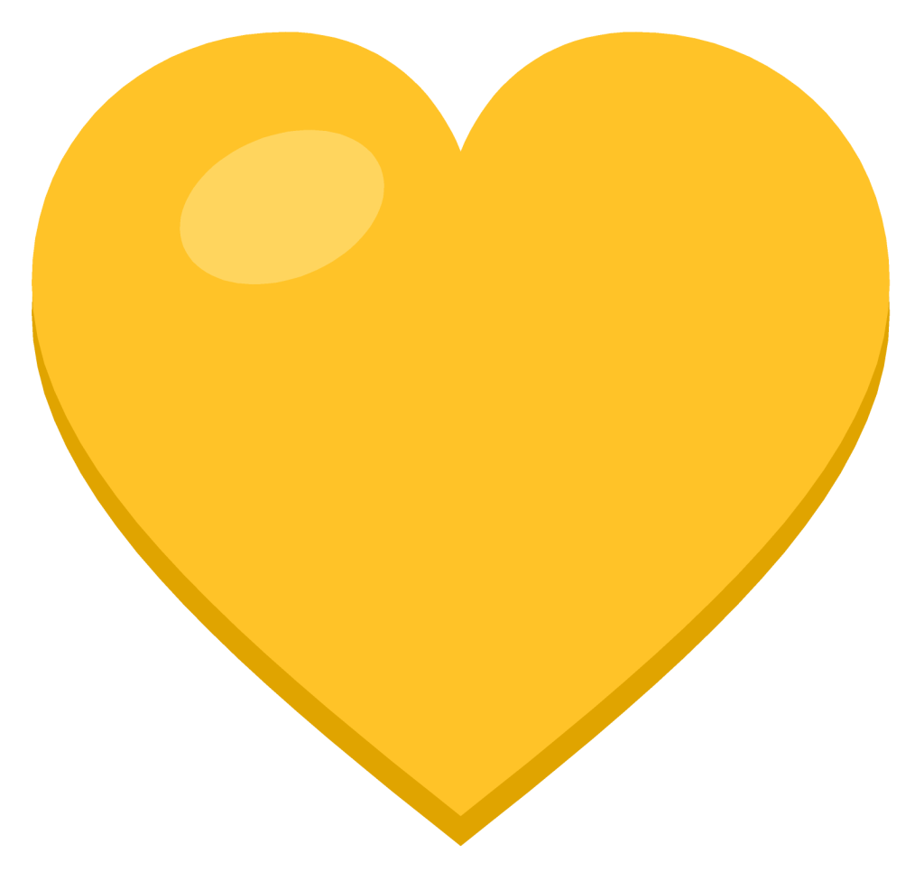 A solid yellow heart with a soft highlight on the upper left lobe, drawn as a flat symbol.