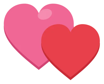 Two overlapping hearts in pink and red, the smaller one sitting in front to the right.