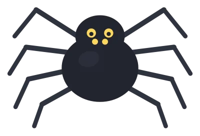 A round black spider with eight curved legs and four small yellow eyes.