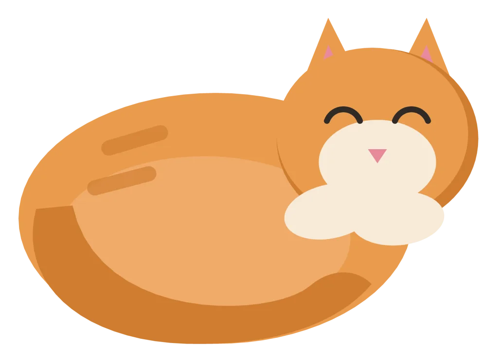 A ginger cat curled into a circle asleep, with its tail wrapped round and its eyes closed.