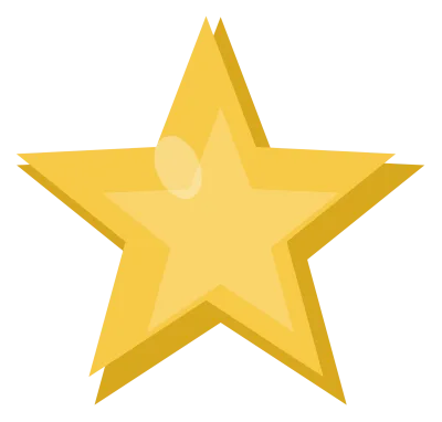 A five pointed gold star with a lighter centre and a soft shine.