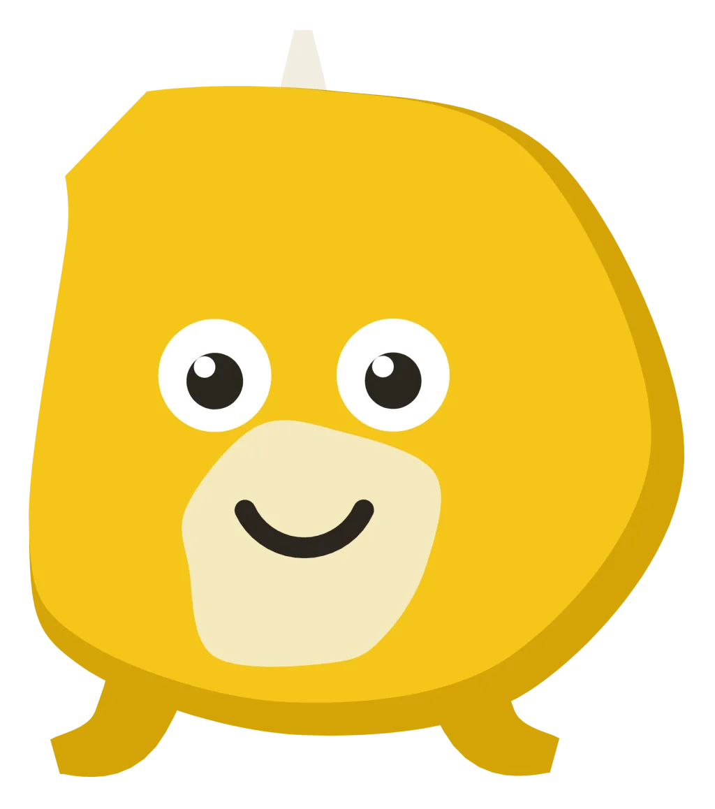 A yellow Snip with two eyes, one horn set off centre and tentacle legs flicking out at the tips.