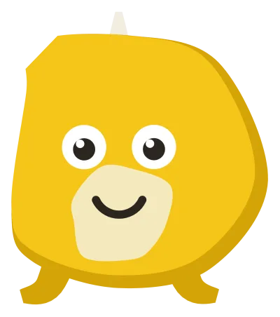 A yellow Snip with two eyes, one horn set off centre and tentacle legs flicking out at the tips.