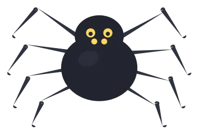 A round black spider with eight curved legs and four small yellow eyes.