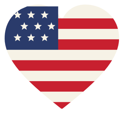 A heart filled with stars and stripes, navy at the top left and red and white bars across it.