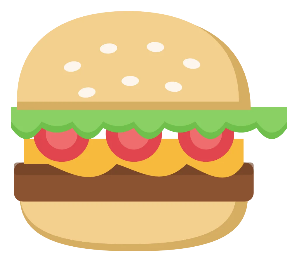 A cheeseburger in section with a sesame bun, lettuce, tomato, cheese and a beef patty.