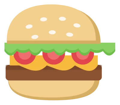 A cheeseburger in section with a sesame bun, lettuce, tomato, cheese and a beef patty.