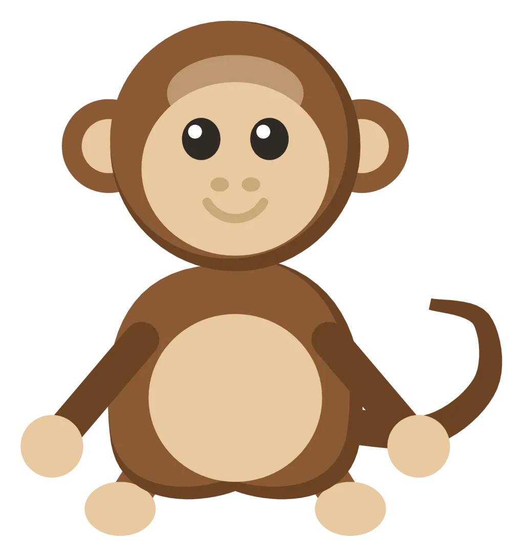 A brown monkey sitting facing forward with big round ears and a curling tail.