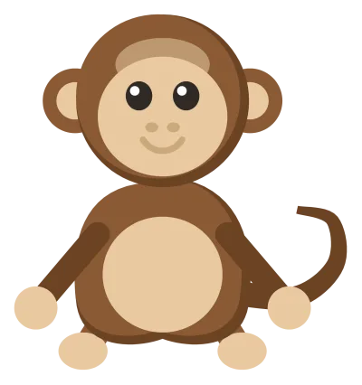 A brown monkey sitting facing forward with big round ears and a curling tail.