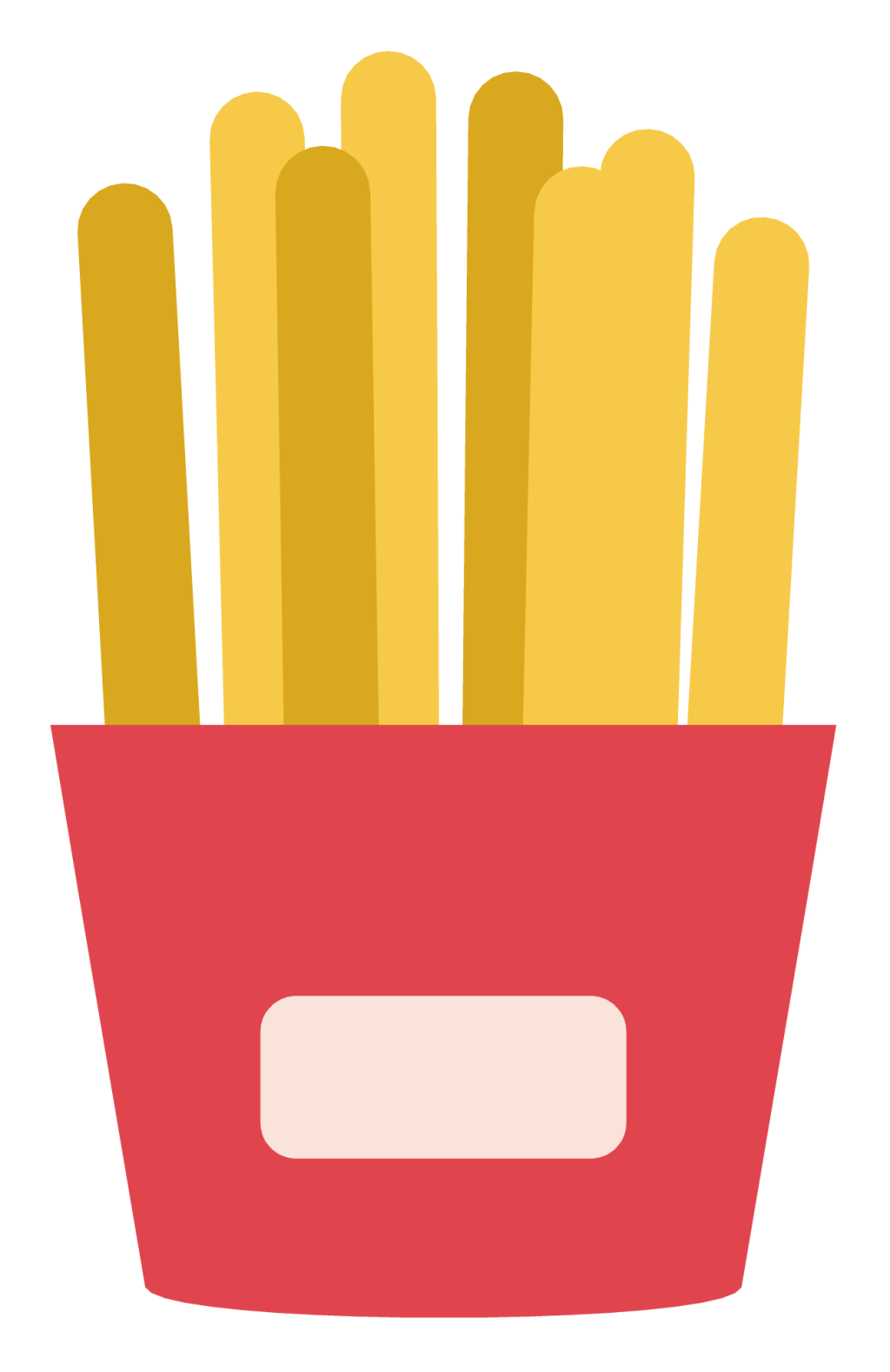 A red carton of french fries with golden chips standing up out of it.