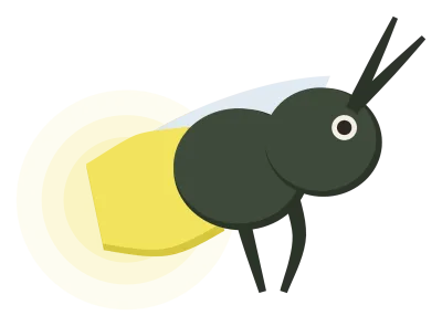 A dark firefly in side view with a glowing yellow-green abdomen and pale wings.