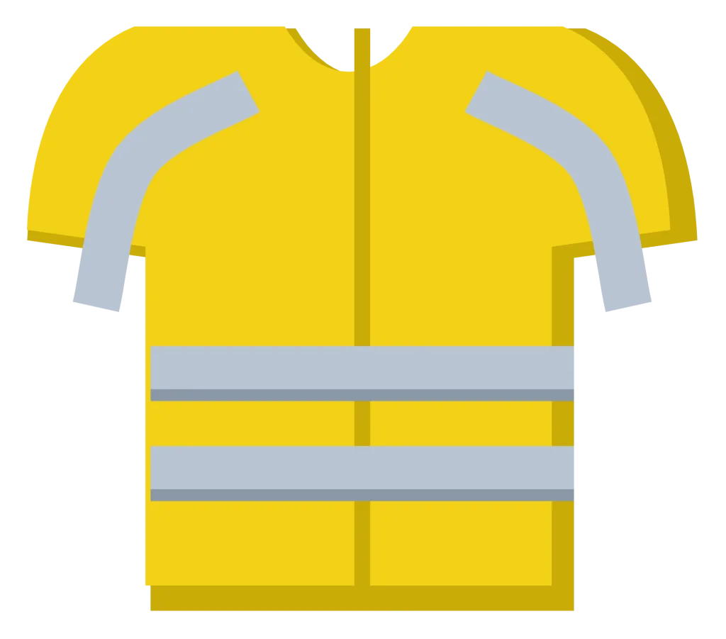 A high-visibility yellow safety vest with two silver reflective bands and an open front.