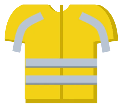 A high-visibility yellow safety vest with two silver reflective bands and an open front.