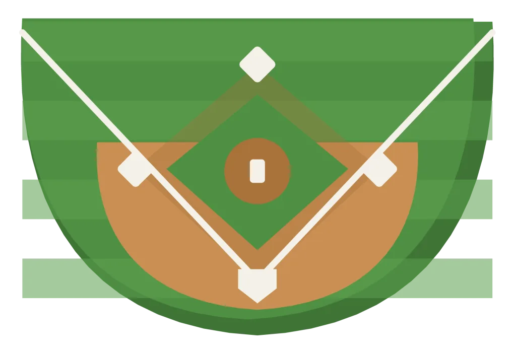 A baseball field seen from above, with a dirt diamond, four bases, a pitcher’s mound and the outfield beyond.