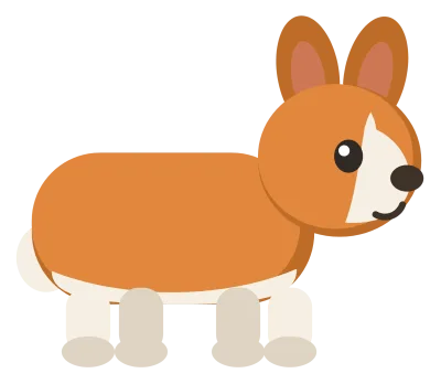 An orange and white corgi in side view, with a long low body, very short legs and large upright ears.