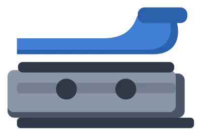 A two-hole punch in blue and grey with a lever top, seen from the side.