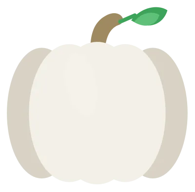A pale cream-white pumpkin with soft grey ribbing and a short tan stem.