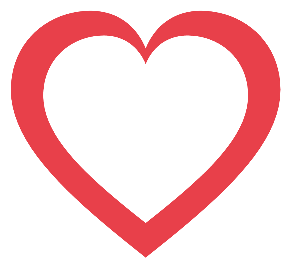 An open heart outline drawn as an even red stroke with a transparent centre.