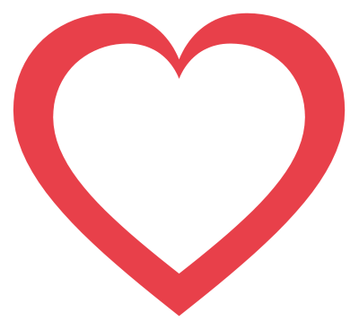 An open heart outline drawn as an even red stroke with a transparent centre.