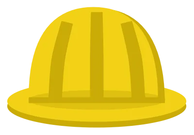 A yellow safety hard hat in three-quarter view with a ribbed crown and a wide brim.