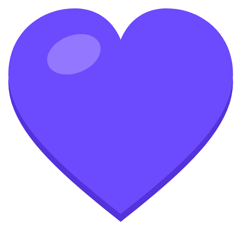 A solid purple heart with a soft highlight on the upper left lobe, drawn as a flat symbol.