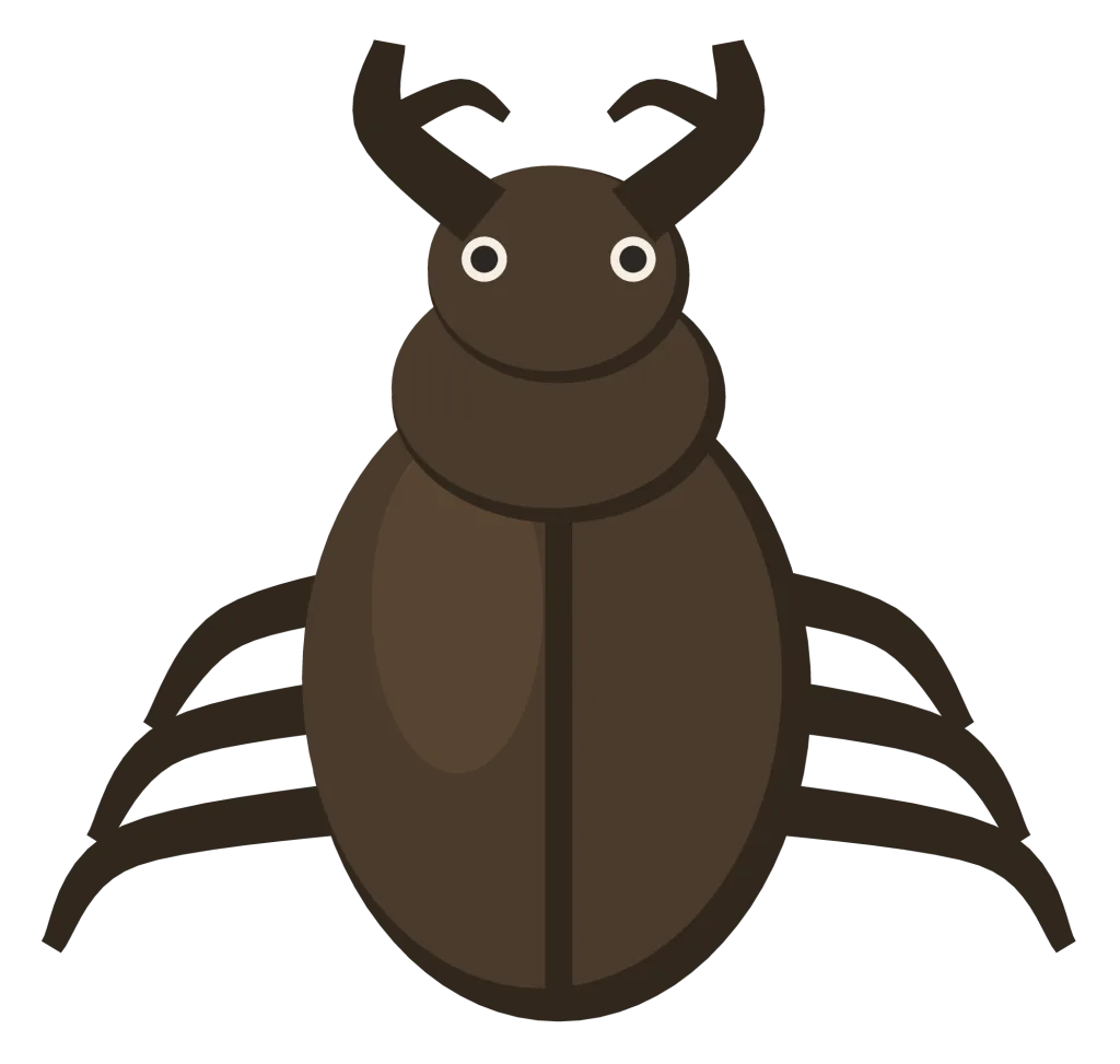 A dark brown stag beetle seen from above, with large antler-like jaws and a seam down its wing cases.