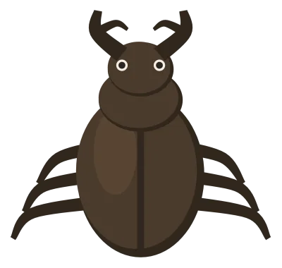 A dark brown stag beetle seen from above, with large antler-like jaws and a seam down its wing cases.