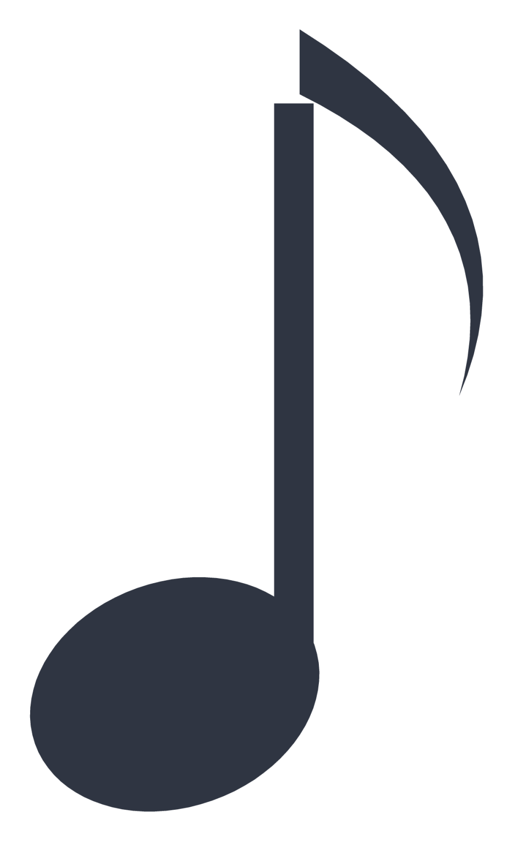 A single eighth note with a tilted head, a straight stem and one curved flag.