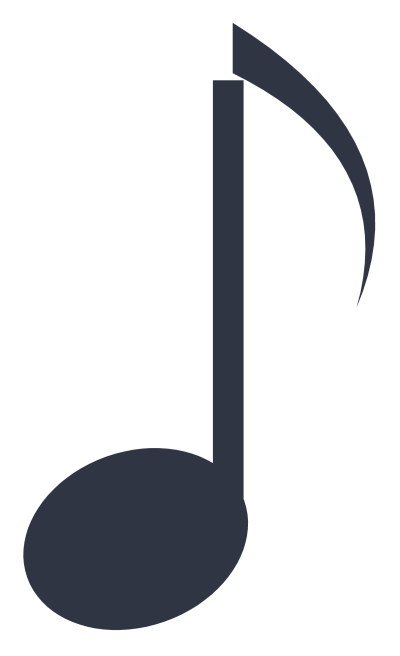 A single eighth note with a tilted head, a straight stem and one curved flag.