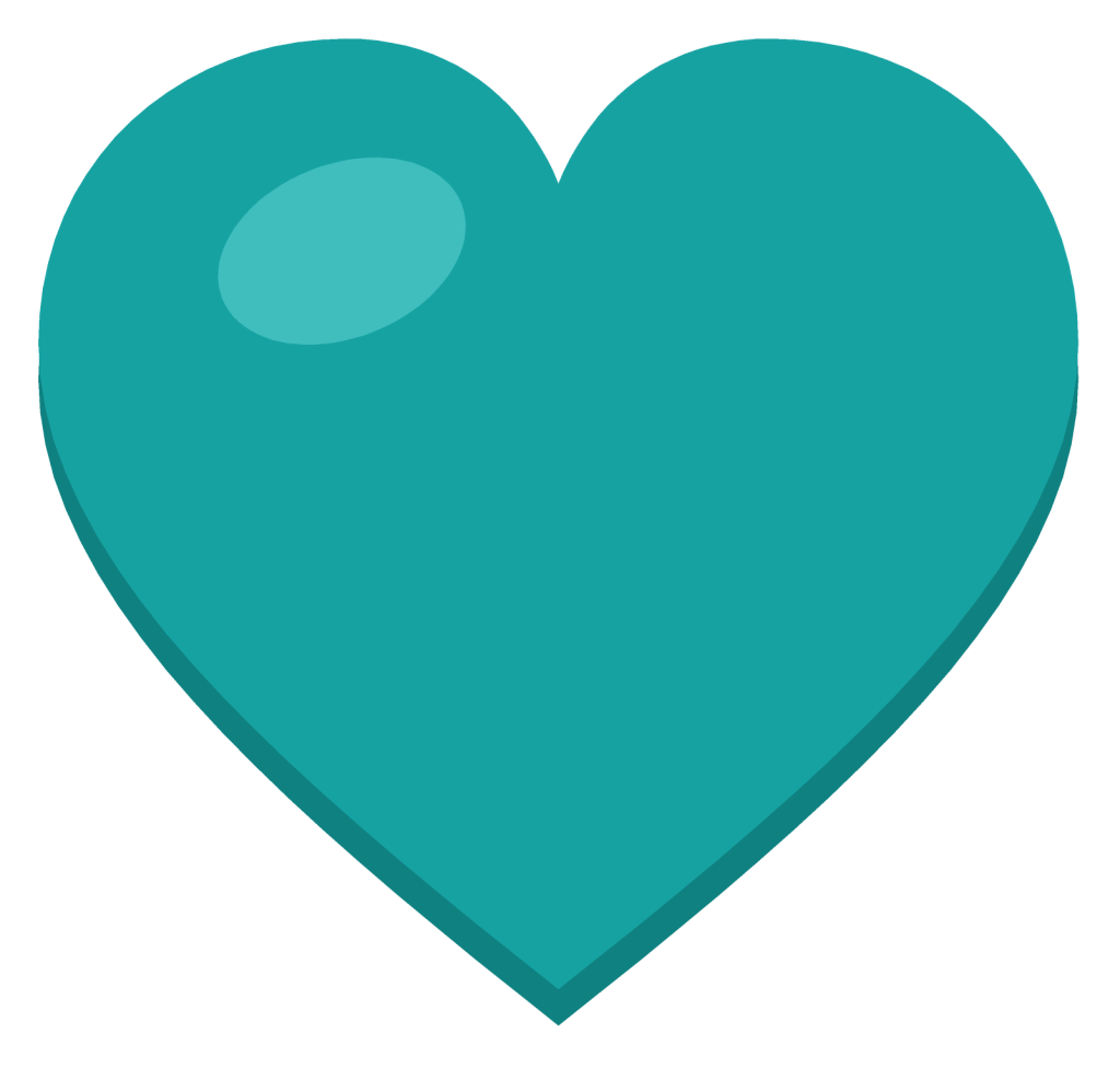 A solid teal heart with a soft highlight on the upper left lobe, drawn as a flat symbol.