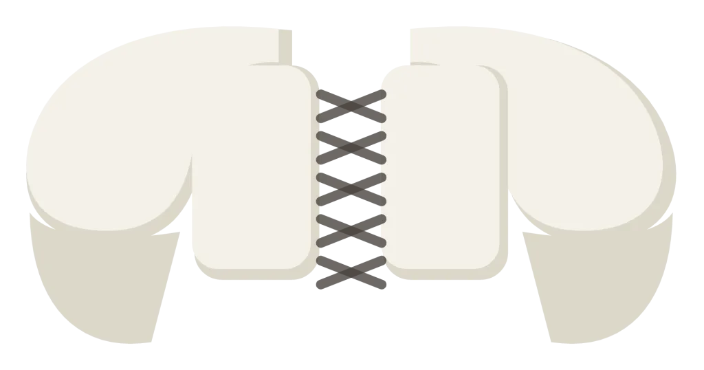 A pair of white american football shoulder pads seen from the front, with a laced chest and arm flaps.