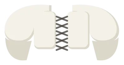 A pair of white american football shoulder pads seen from the front, with a laced chest and arm flaps.