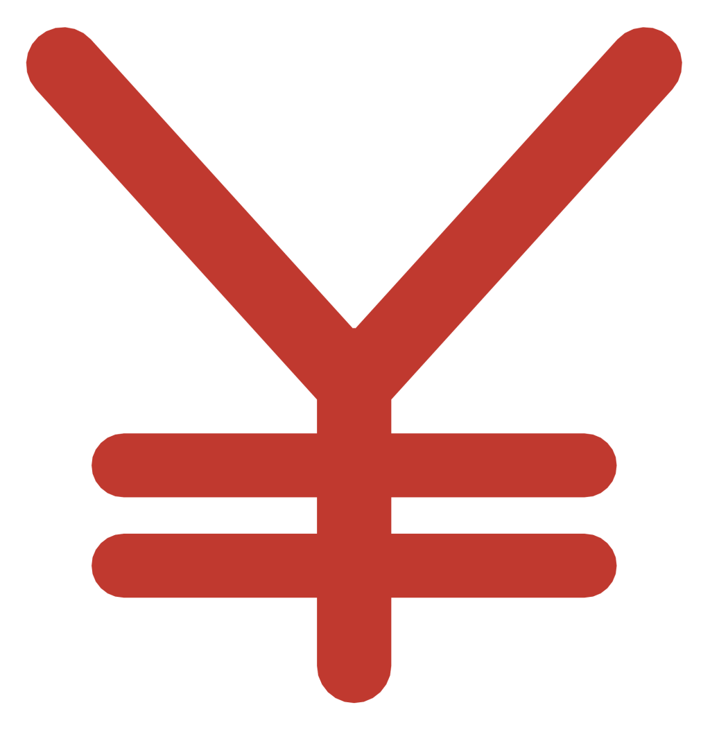 A bold red yen sign with a Y stem and two horizontal bars across it.