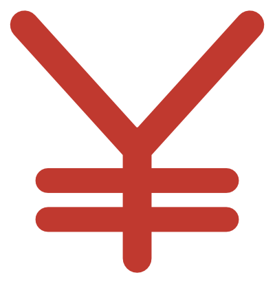 A bold red yen sign with a Y stem and two horizontal bars across it.