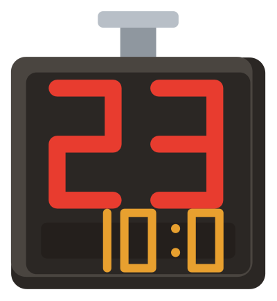 A black shot clock showing twenty-four seconds in red digits above a small game clock.