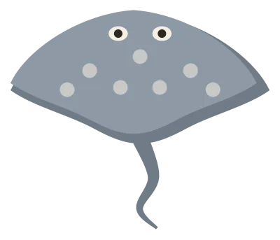 A grey stingray seen from above, shaped like a kite, with wide wings and a long whip tail.