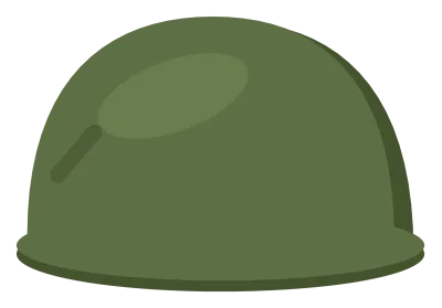 A green military helmet in side view with a cloth cover, a strap and a rim.