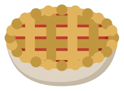 A whole apple pie in a dish with a woven lattice top and red filling showing through.