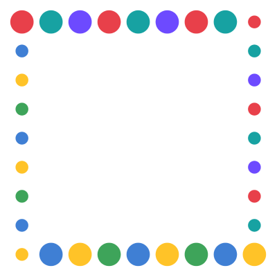 A playful page border made of alternating large and small coloured dots.