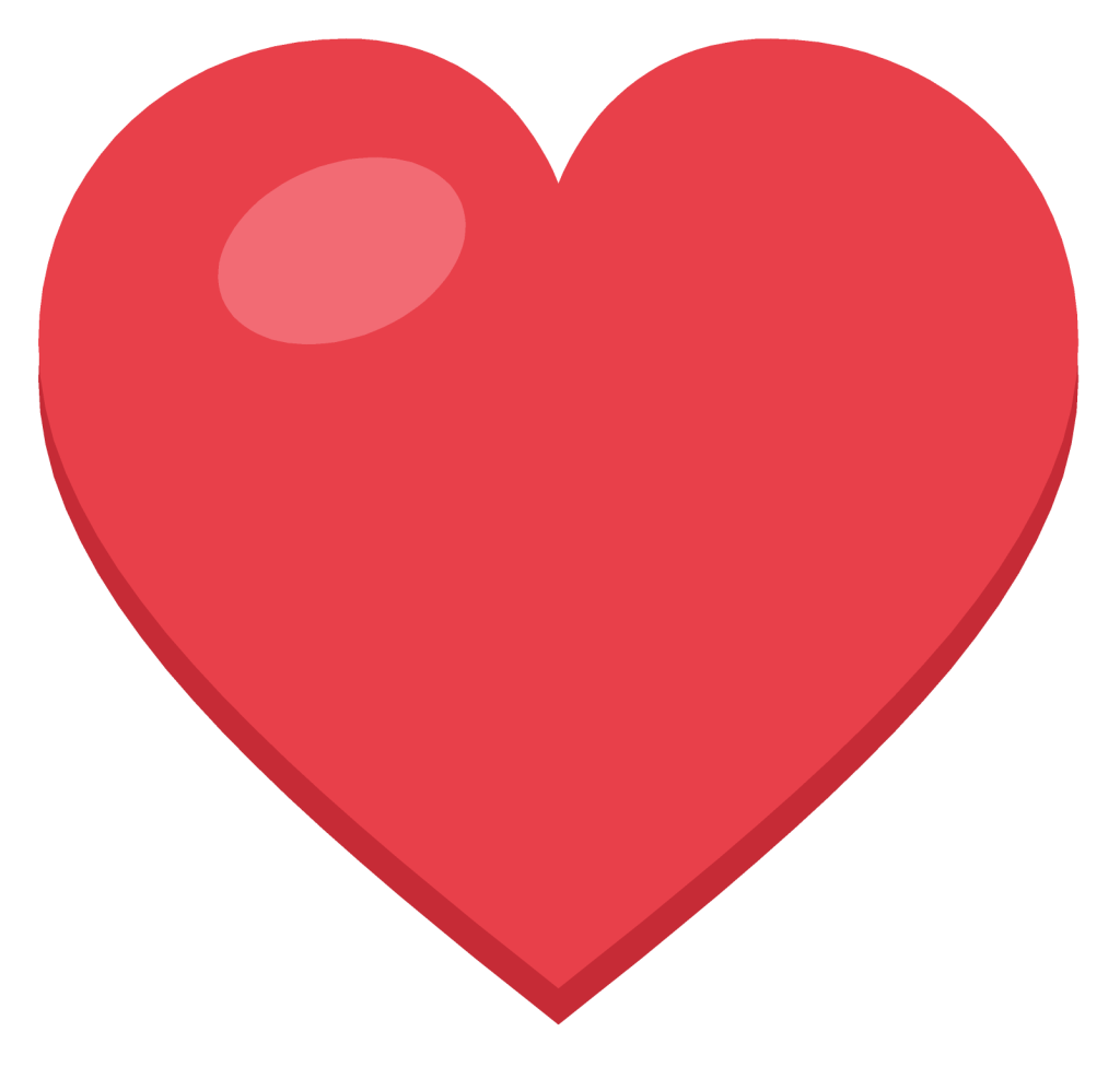 A solid red heart with a soft highlight on the upper left lobe, drawn as a flat symbol.